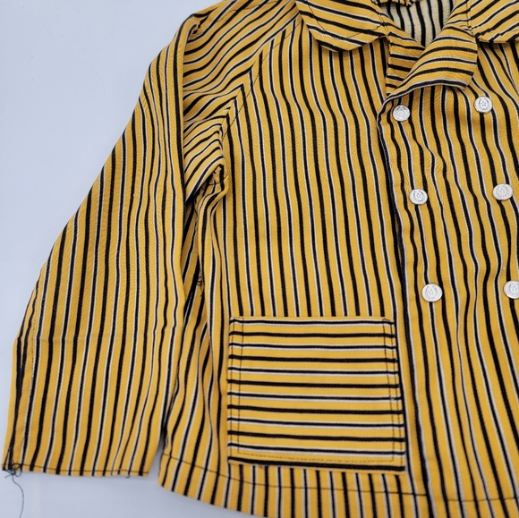 Vintage Yellow Navy Blue Striped Horseshoe Button Western Blazer Girls Size 6 - Picture 2 of 14